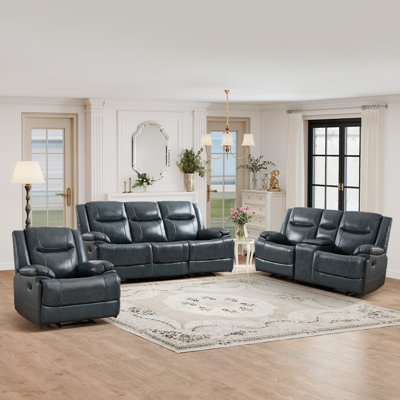 3 Piece Top Grain Leather Reclining Living Room Set