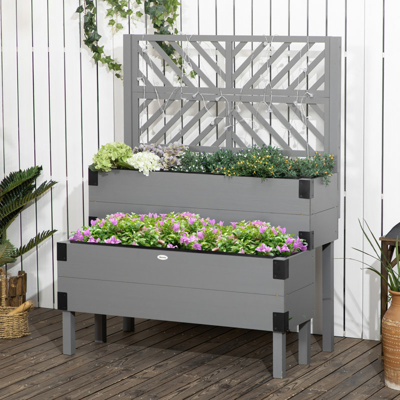 Lit de jardin surélevé avec treillis, Gris