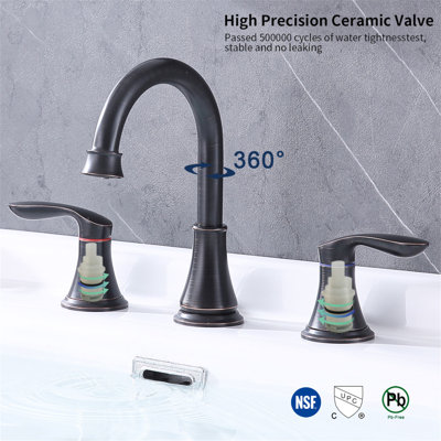 Robinet de lavabo pour salle de bain à 2 poignées à 2 poignées et robinet à deux poignées de lavabo en bronze huilé à 3 trous avec bec pivotant à 360 ° et ensemble de bonde escamotable