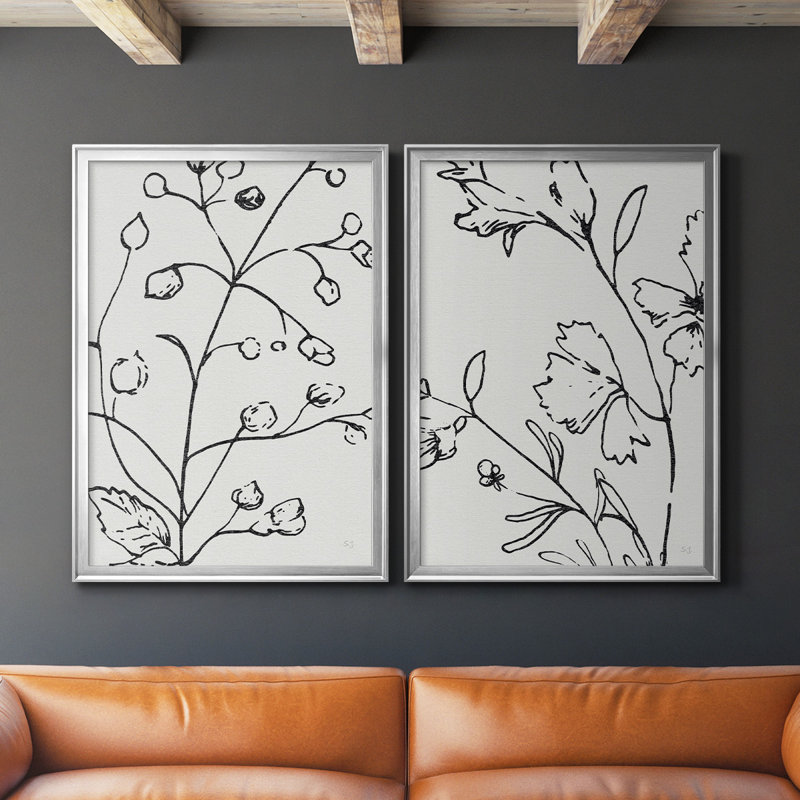 " Botanical Sketch I Premium " 2 - Pieces, Silver, 36.5" H x 53" W x 1.25" D