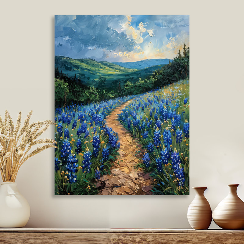 «Blue Green Meadow Charm Blue Bonnets II - Blue Bonnets», reproduction d'art, H 20 po x l 12 po x P 1 po, Métal métal
