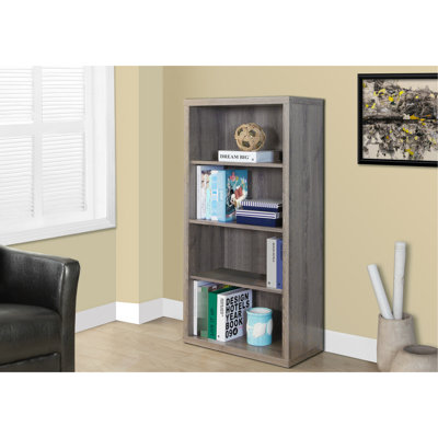 Bibliothèque à 5 niveaux pour bureau et chambre à coucher, H 48 ", stratifié brun, grande bibliothèque de rangement moderne, finition taupe, spacieuse avec 3 tablettes réglables