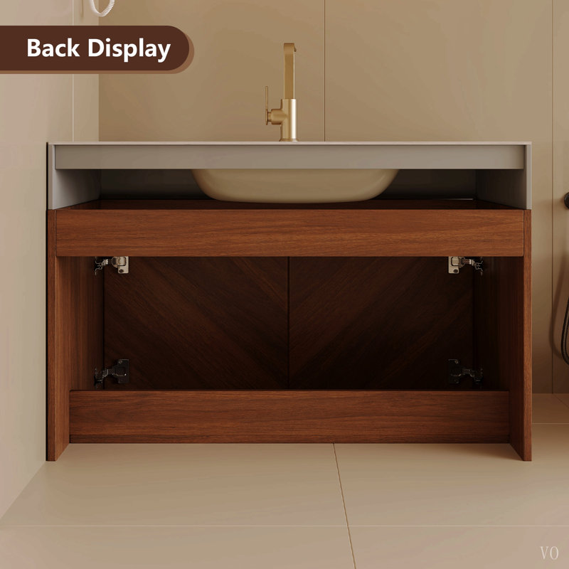 Meuble-lavabo suspendu moderne de 76 cm avec lavabo en céramique – Fermeture amortie