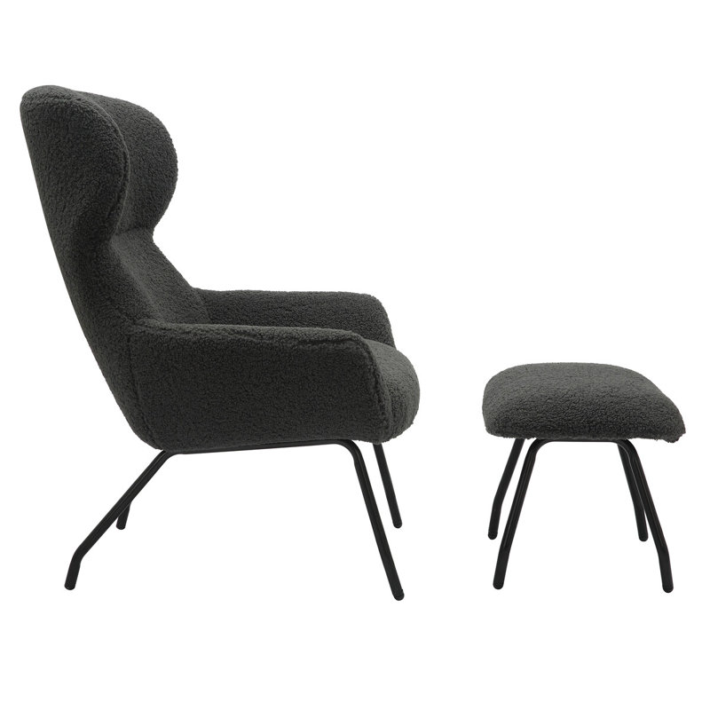 Tishkevich Upholstered Swivel Accent Chair with Footstool, Black