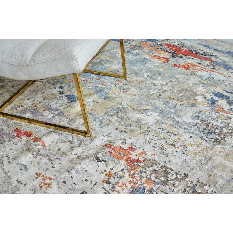 Laureno Hand-Knotted Blue/Gray Area Rug, Rectangle 8' x 10'