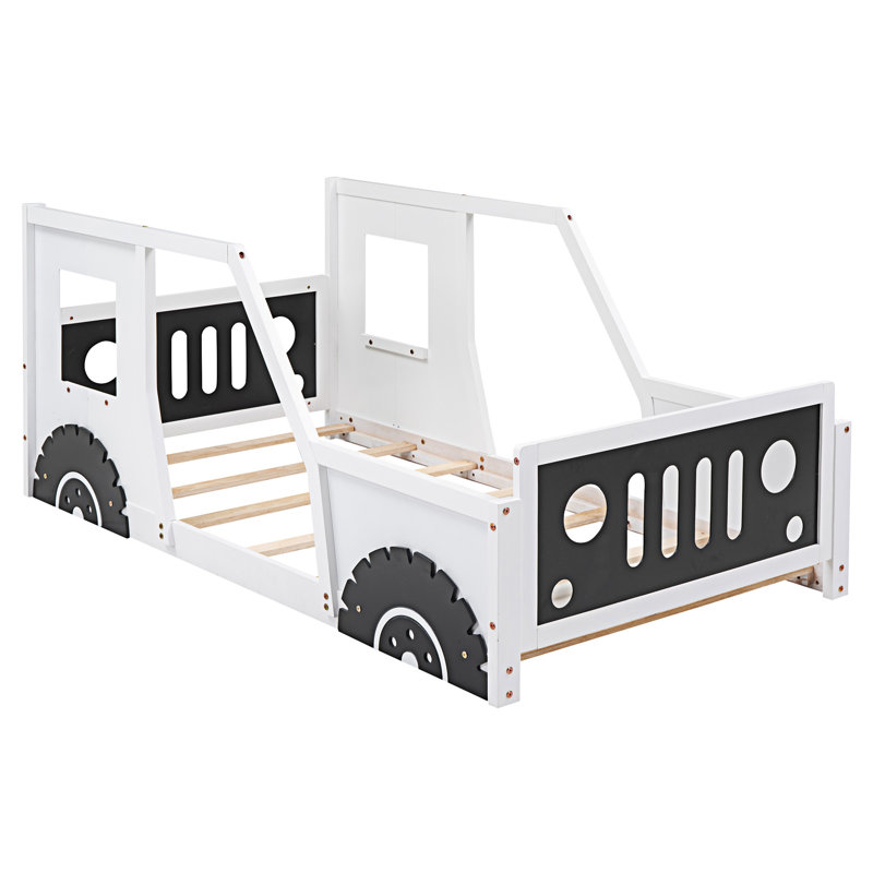 Lit plateforme en bois avec roulettes, Blanc