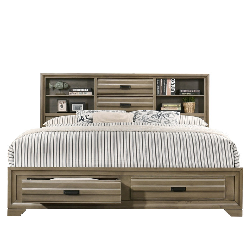 Cloe Solid Wood Bookcase Storage Bed, Queen