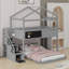 Lit superposé en bois pour enfants avec tableau noir, toit, fenêtre et escalier de rangement-236241464