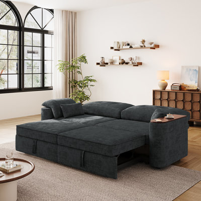 82" 3-in-1 Convertible Sofa Bed with 270° Swivel Side Table, Chenille Upholstery, Pull-Out Sleeper Sofa for Living Room