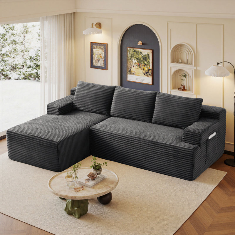 Canapé modulaire en forme de L de 96 po pour canapé modulaire Boneless, Velours côtelé gris foncé, Face à la gauche