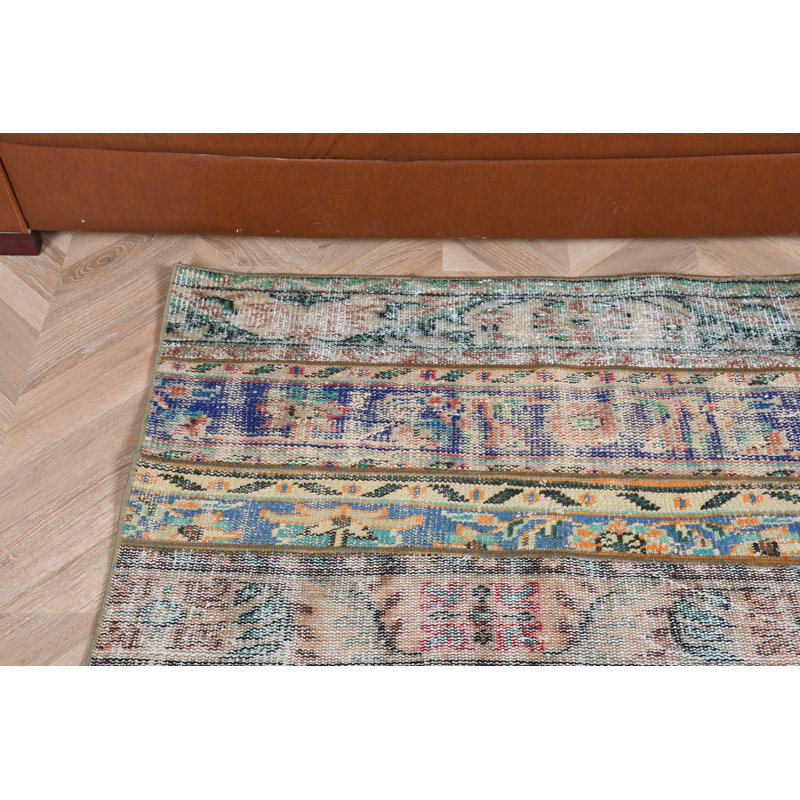Vintage Turkish Rug With Colorful Pattern As Decorative Door Mat In Bohemian Style For Traditional Home Decor