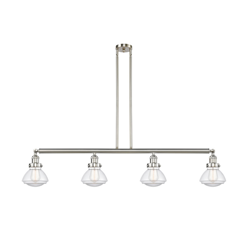 Luminaire suspendu pour îlot de cuisine 4 lumières Lemos, Transparent, Nickel poli, DEL