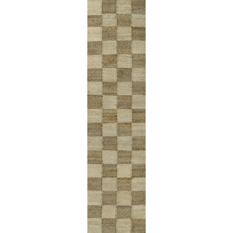 Nigel Modern Farmhouse Woven Jute Checkerboard Natural/Bleach Rug, Tapis de couloir 2 pi x 8 pi