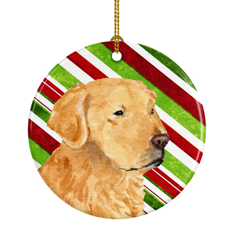 Ornement figurine suspendu en céramique de noël de canne à sucre de noël golden retriever