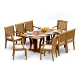 7 Pcs Grade-A Teak Wood Dining Set: Warwick Console Folding Rectangle Table And 6 Sack Arm Chairs #11SK1506