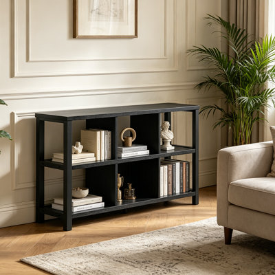 6 Cube Horizontal Bookshelf, Industrial Wood And Metal Cubby Bookcase, Storage Organizer For Bedroom Living Room