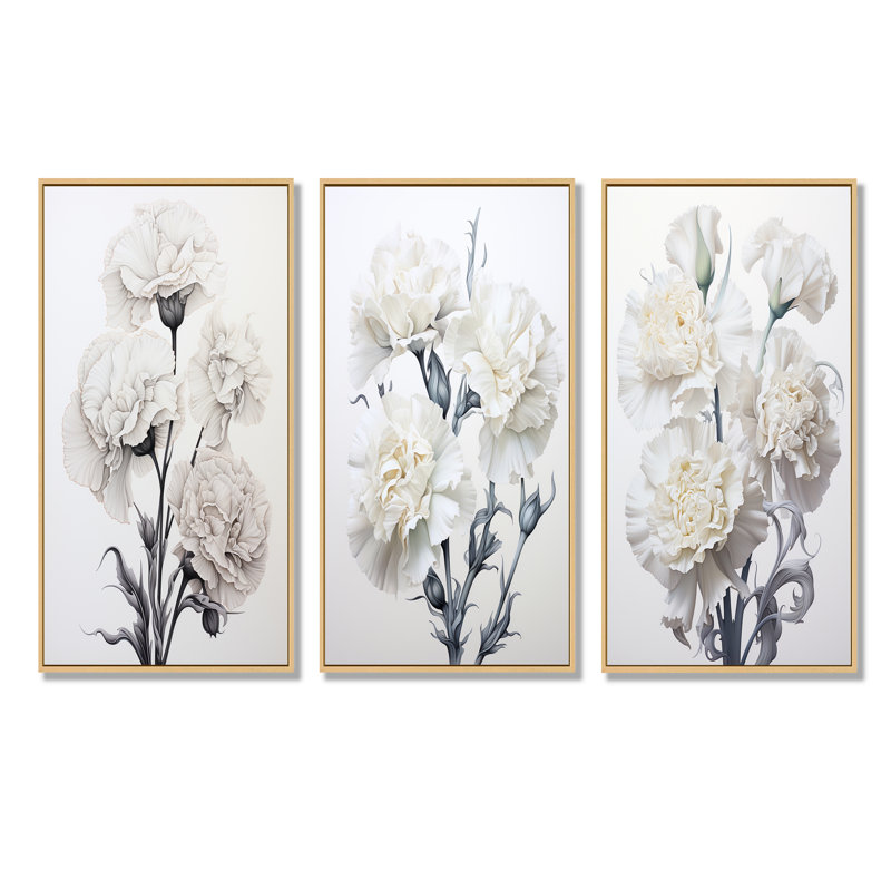 Monochrome Minimalism Carnations, Cadre flottant brun, H 32 po x l 48 po