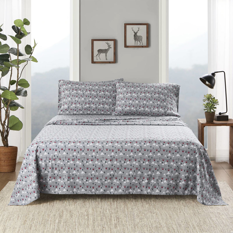 100% flanelle de coton, drap de saut à ski 4 pièces gris, velours doux par brossage, - élastique ajusté, lavable à la machine en flanelle, doublement brossé pour plus de douceur, avec 1 plat, 2 taies d'oreiller