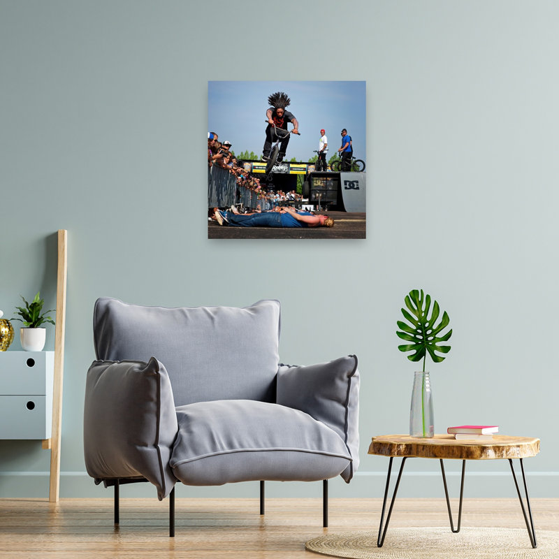 Bmx Rider In Flight, paysage contemporain abstrait, reproduction d'art mural, H 24 po x l 24 po
