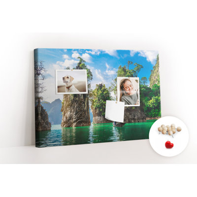 Wall Mounted bulletin board print home decor kitchen notice board home office corkboard Lake trees nature