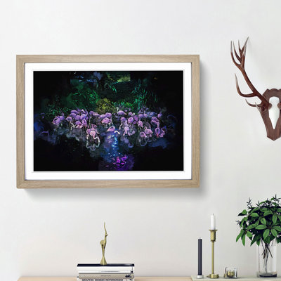 Neon Flamingos in Abstract - Framed Print