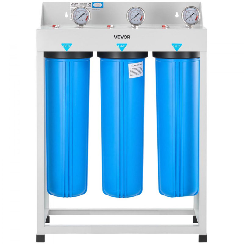 Système de filtration d'eau à 3 étapes pour toute la maison 4,5 po x 20 po GAC Réduit les odeurs de chlore