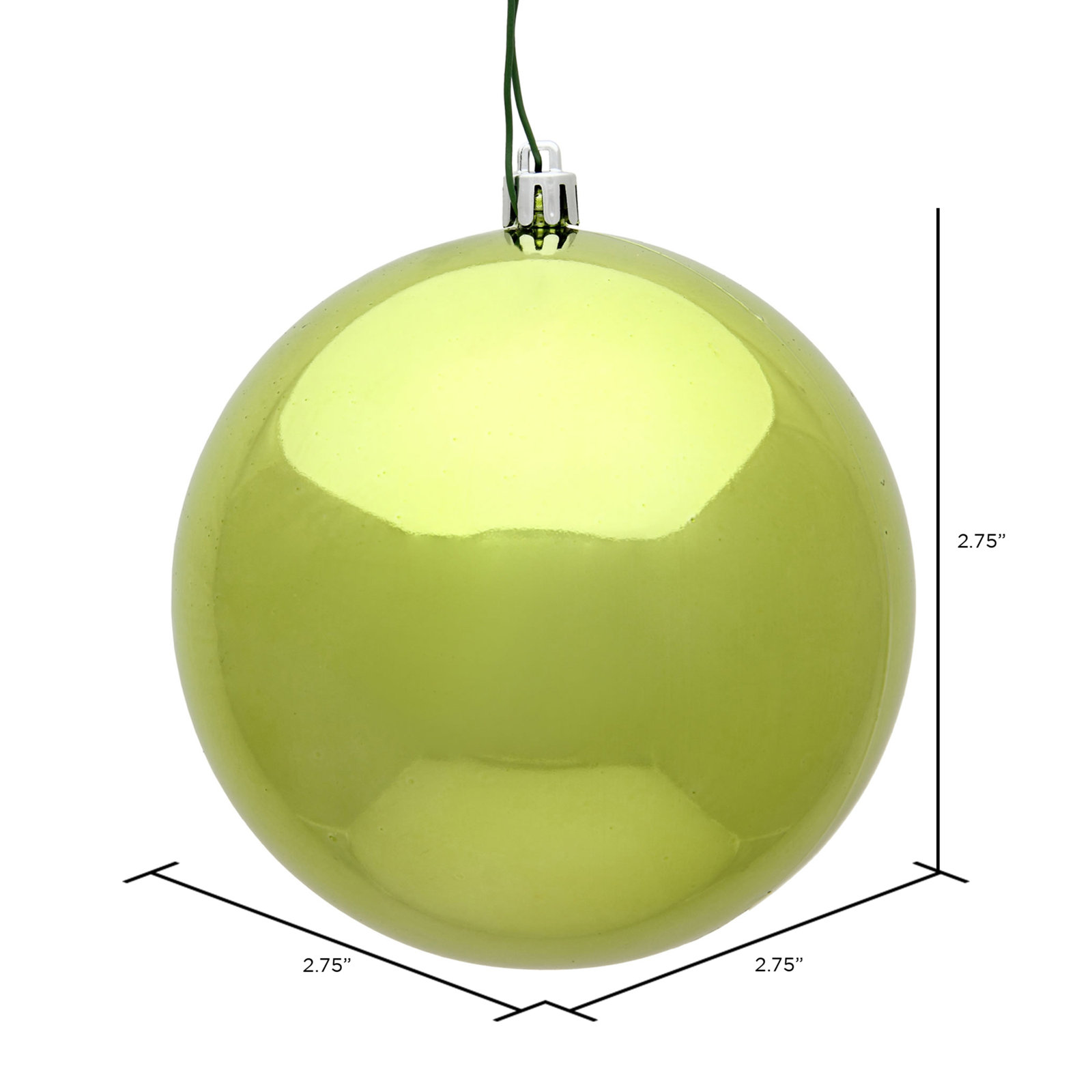 Holiday Décor Ball Ornament, 2.75" H x 2.75" W x 2.75" D, Lime Shiny