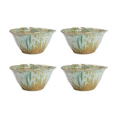 Round Stoneware Bowl With Reactive Crackle Glaze