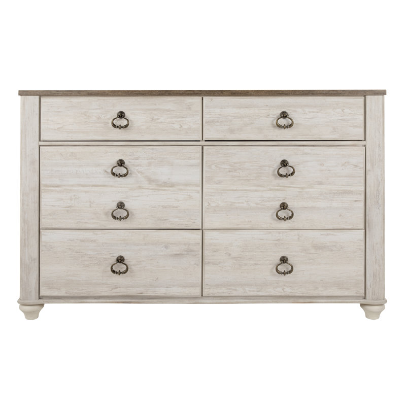 Coastal Retreat Whitewashed 6-Drawer Dresser with Plank-Style Top