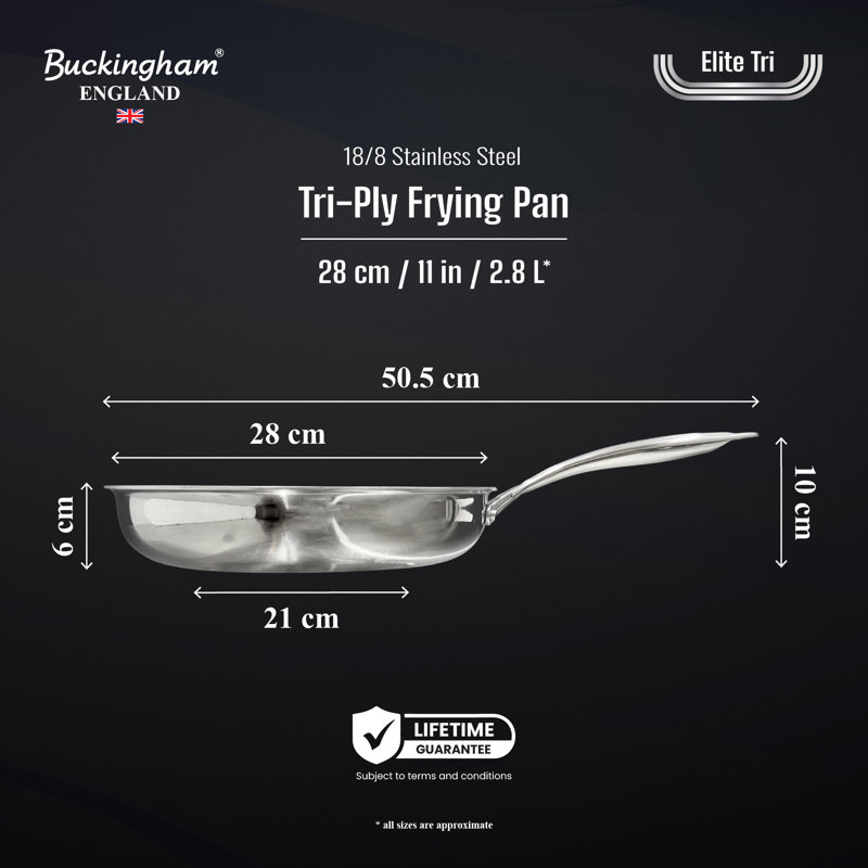 Stainless Steel Non-Stick Frying Pan, 5.5cm H x 50cm W x 28cm D