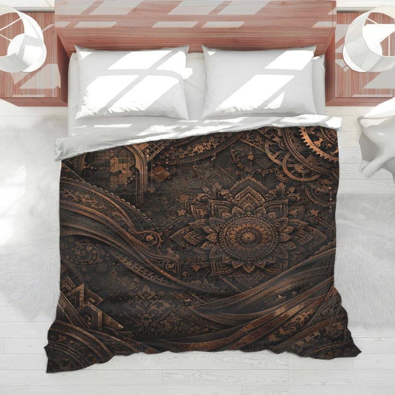 Intricate Bronze Mandala Comforter, Queen
