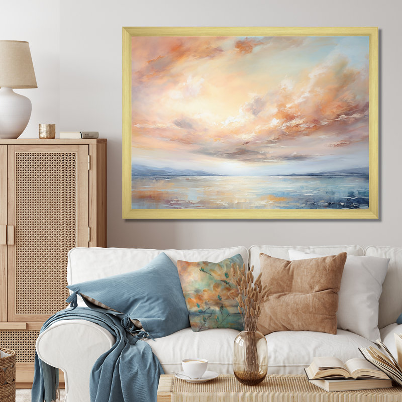 «Blue Ocean Storm And Rain I», reproduction sur toile, Cadre doré simple, H 30 po x l 40 po x P 1,5 po