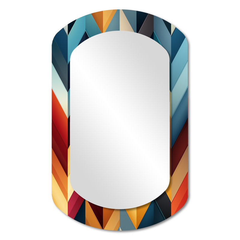 Urban Geometry Multicolor Chevron Pattern - Chevron Asymmetrical Unique Wall Mirror Decor, Yellow Cylinder Large Mirror, Printed Metal Art