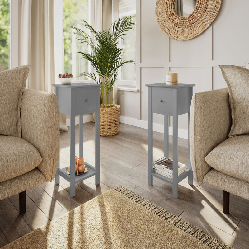 Skilken 25cm W Solid Wood Bedside Table, Grey