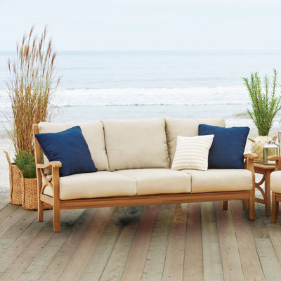 Brunswick 75.5'' Wide Teak Patio Sofa with Cushions