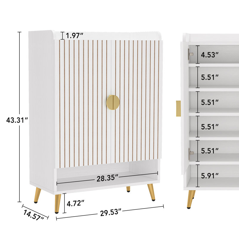 Shoe Cabinet with Adjustable Shelves and Doors, White