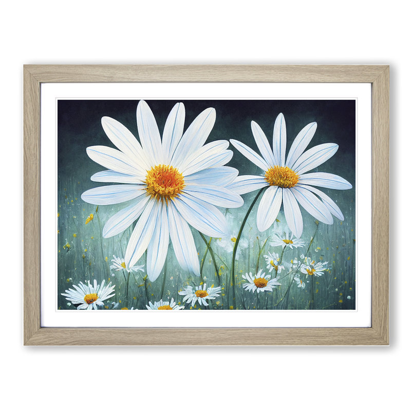 Daisy Flower Vol.2 - Framed Print, 25cm H x 34cm W x 2cm D, Oak