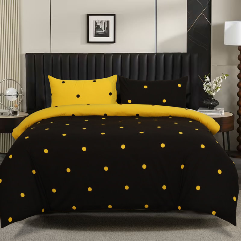Aspire Homeware Breathable Reversible Polka Dots Duvet Cover Set with Pillowcases for Soft and Relaxing Sleep