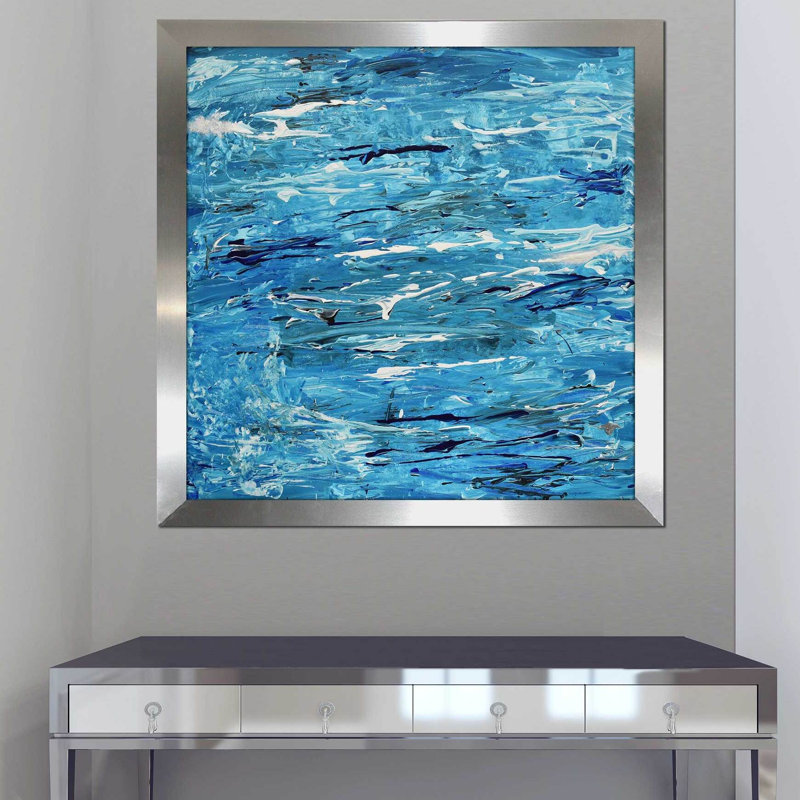 «Blue Maze (Hort)» par Cassie Studios - reproduction imprimée, H 37,5 po x l 37,5 po x P 1 po, Cadre noir
