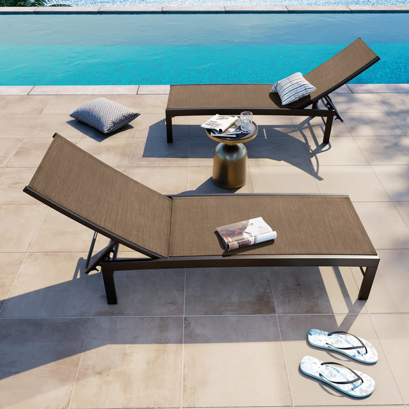 Ensemble de chaise longue inclinable réglable en métal Antrea, Filet brun / cadre brun