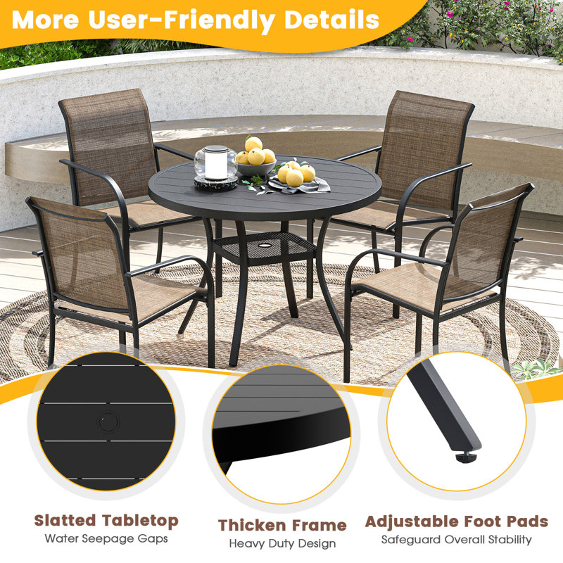 Eilardt 4 - Person Patio Dining Set with Round Table, Black/Brown