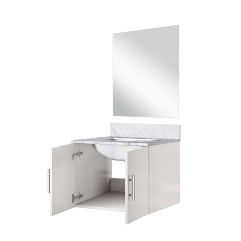 Meuble-lavabo simple.  Comptoir et miroir en marbre de culture, Blanc brillant