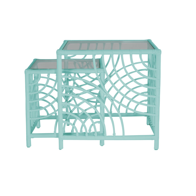 Swirl Glass Nesting End Table, Turquoise