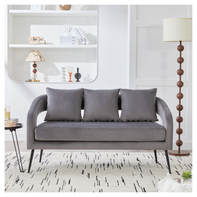 53.7" Modern Upholstered Velvet Open Back Loveseat Settee in Charcoal