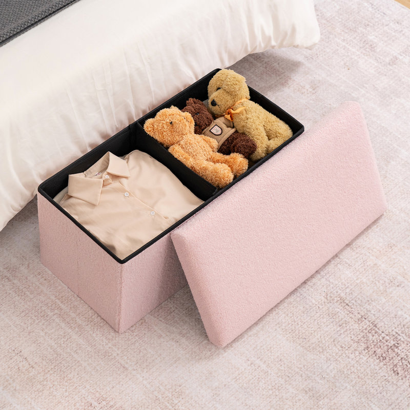 Repose-pieds pliant avec rangement, H 15 po x l 30 po x P 15 po, Rose
