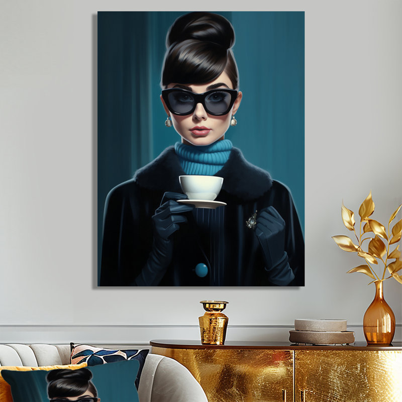Élégante dame avec une tasse de thé - femme, art mural, Toile tendue, H 40 po x l 30 po
