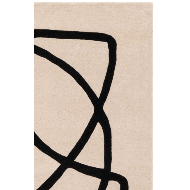 Laine touffetée à la main Rodeo Drive 477; Tapis abstrait en coton ivoire / noir, Rectangle 6 pi x 9 pi
