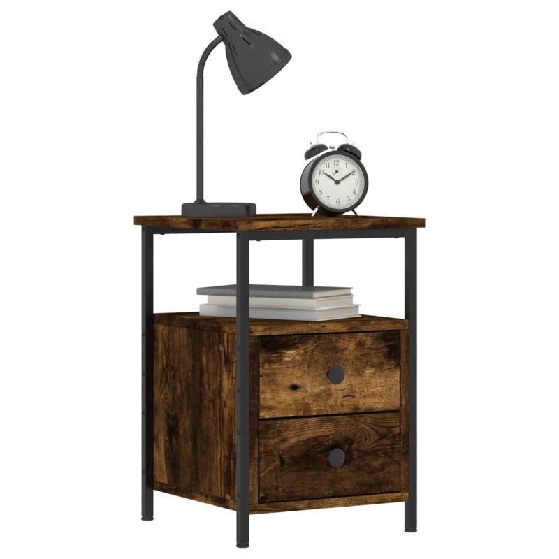 Orlie 34cm W Iron Bedside Table, Smoked Oak
