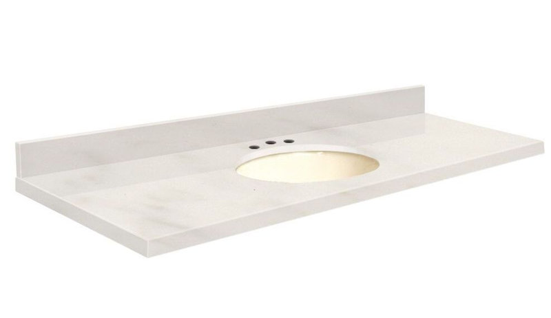 Dessus de salle de bain simple 61 po meuble-lavabo, Biscuit, Décalé de 8 po, Chemin de la nature