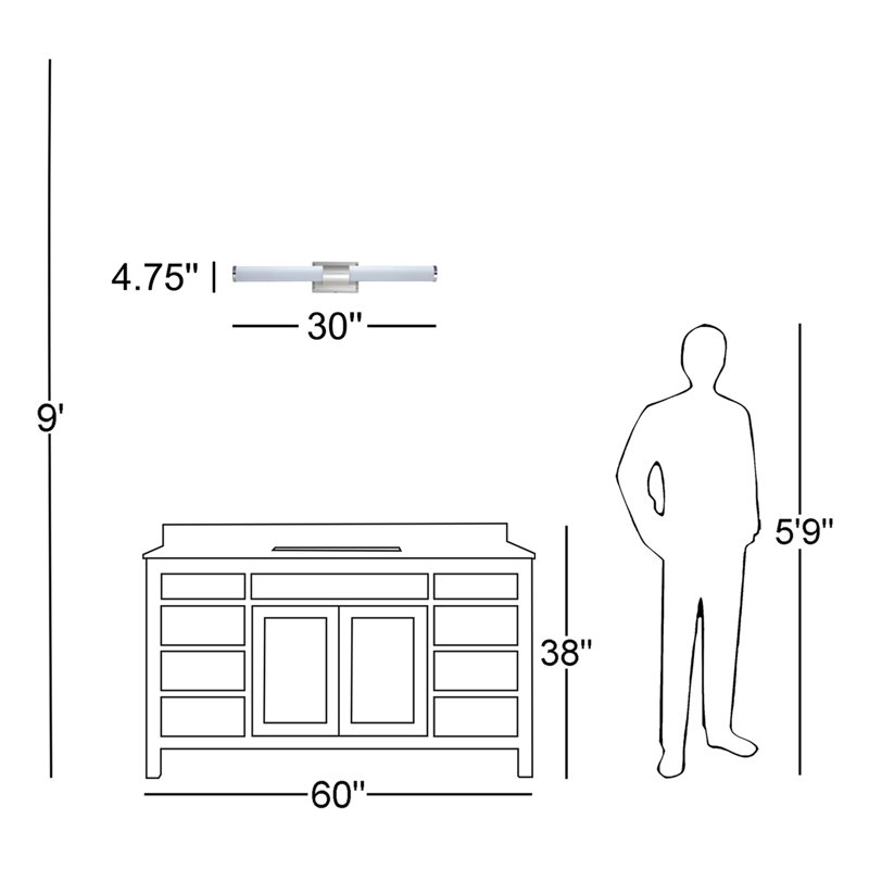 Barre d'éclairage de salle de bain 2 lumières Arjit, Nickel satiné